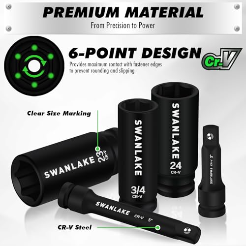 30-Piece 1/2" Drive Impact Socket Set, Standard SAE (3/8-1 inch) and Metric (10-24mm) 6 Point CR-V Steel Deep Socket, Ratchet Handle, 3" & 5" Extension Bar, CR-MO Impact Universal Joint - style: 1/2'' 30PCS