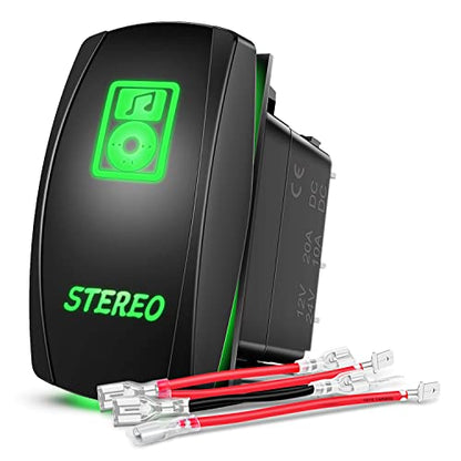Nilight 5Pin Stereo Rocker Switch Laser Etched Toggle SPST - color: Green, size: STEREO