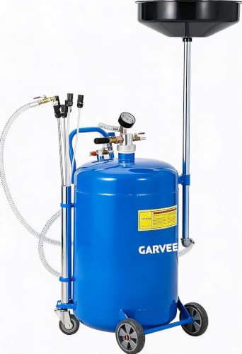 Garvee 20 Gallon Waste Oil Drain Tank, Portable Oil Drain Container, Air Operated Drainer, Fluid Fuel Transfer Drainage, Adjustable Funnel Height with Wheel &15'' Premium Bowl and a Toolbox - size: 20 Gallon - L Size - Blue