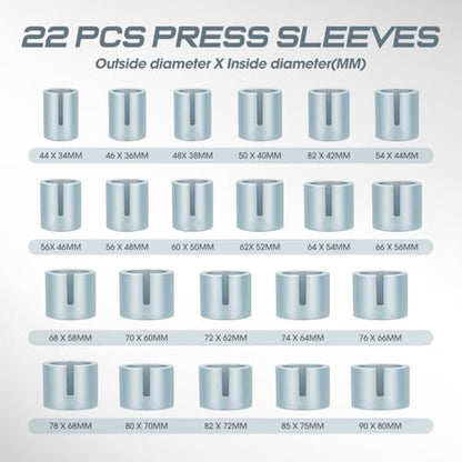 DNA Motoring 27pcs Universal Press and Pull Sleeve Kit, Wheel Bearing/Suspension Bushing Removal Tool Set w/ 22 Adapters (34-80mm ID) & M10-M18 Press Spindles, TOOLS-00783 - style: 27pcs Bearing Removal Tool