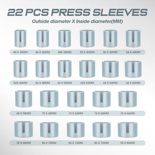 DNA Motoring 27pcs Universal Press and Pull Sleeve Kit, Wheel Bearing/Suspension Bushing Removal Tool Set w/ 22 Adapters (34-80mm ID) & M10-M18 Press Spindles, TOOLS-00783 - style: 27pcs Bearing Removal Tool