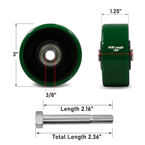 3" x 1.25"Caster Wheel, Polyurethane on Cast Iron Wheel, Ball Bearing-3/8" Bore, Set of 4 Heavy Duty Caster Caster Wheel with 1400 lbs Capacity(4 Pack) - color: Iron&Polyurethane, size: 3"×1.25"