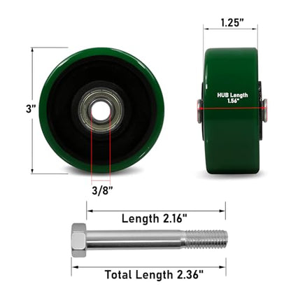 3" x 1.25"Caster Wheel, Polyurethane on Cast Iron Wheel, Ball Bearing-3/8" Bore, Set of 4 Heavy Duty Caster Caster Wheel with 1400 lbs Capacity(4 Pack) - color: Iron&Polyurethane, size: 3"×1.25"