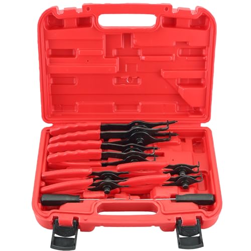 DASBET Snap Ring Plier Set 11PCS Straight & Bent Retaining Ring Pliers - color: Red
