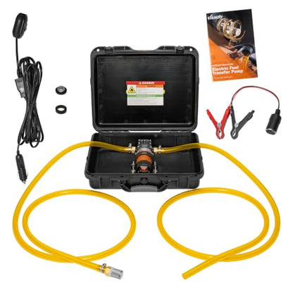 12V Fuel Transfer Pump Set, Moves Up to 120 Gallons of Gas or Diesel Per Hour with 80W DC Motor & Upgraded Carrying Case for Vehicles, Boats, Equipment, Gasoline, Diesel (80W RPro Kit)