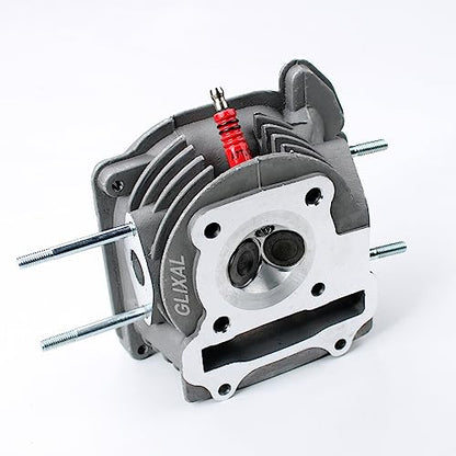Glixal GY6 100cc 50mm Complete Big Bore Cylinder Rebuild Kit with Performance Big Valve Cylinder Head Assy for 139QMB 139QMA 147QMD Engine Scooter Moped ATV Go-Kart (69mm-18.5/20.5mm Larger Valves)