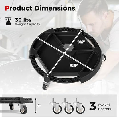 Goplus Rolling Tool Tray, Under Car Magnetic Moving Tray with 3 Swivel Casters, 30 LBS Capacity Caddy Tray, Tool Tray Creeper for Garage, Workshop, Automotive Repair, Mechanics - size: 19.5" x 19.5" x 4"