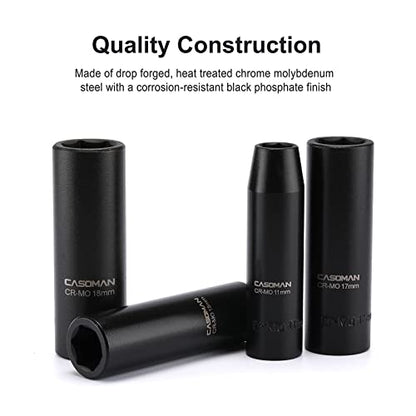 CASOMAN 1/2-Inch Drive Deep Impact Socket Set, 14 Pieces Set, 10mm-27mm, CR-MO, Metric, Heavy Duty Storage Case - size: 10mm-27mm, Deep