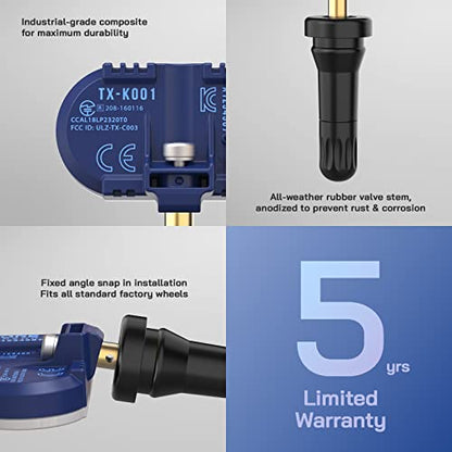 MORESENSOR Compact PRO Series Dual Frequency Universal Programmable TPMS Tire Pressure Sensor 10-Pack | 315 + 433 MHz | Snap-in Rubber Valve | TX-K002-BL-10