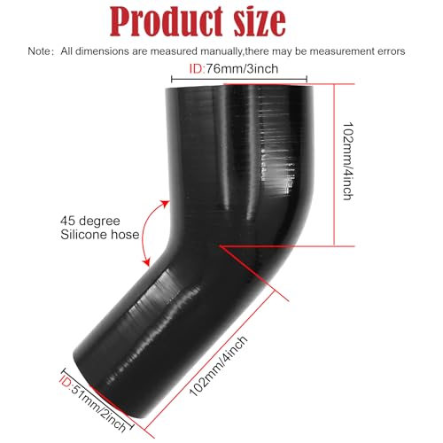 45 Degree ID 2 to 3 inch Elbow Silicone Reducer Coupler Hose(51mm to 76mm) 4-Ply with 2Pcs T-Bolt Clamps for Turbo Intercooler Intake Pipe - size: 45° 2-3"
