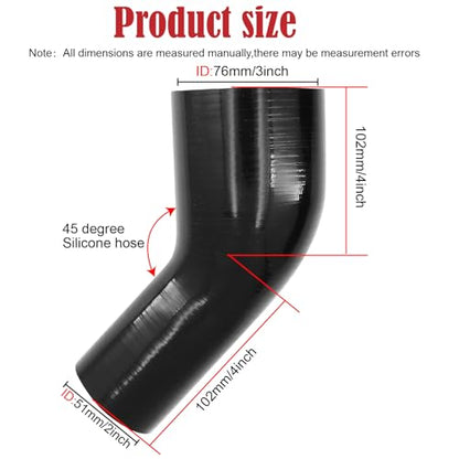 45 Degree ID 2 to 3 inch Elbow Silicone Reducer Coupler Hose(51mm to 76mm) 4-Ply with 2Pcs T-Bolt Clamps for Turbo Intercooler Intake Pipe - size: 45° 2-3"