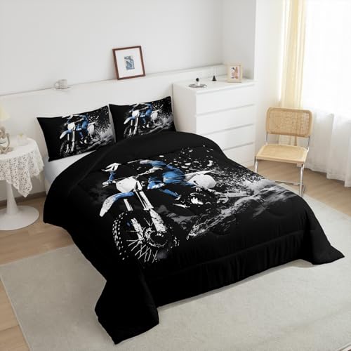Feelyou Dirt Bike Comforter Set Toddler Size Racing Themed Dirt Bike - color: Black Blue, size: Toddler