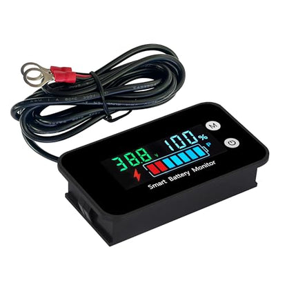 IPX7 Waterproof 7-100v Smart Battery Monitor with Buzzer Alarm &Temp - color: Black