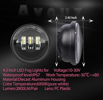 7 inch LED Motorcycle Headlights 4.5" Fog Passing Lights DOT Kit For Harley Davidson Road King Touring FatBoy Street Glide CVO Tri Glide Switchback Electra Glide Ultra Limited Classic harley headlight - size: 7 inch (black)