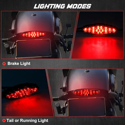 NTHREEAUTO Universal Motorcycle Tail Light LED Brake Running Lights with License Plate Bracket, ATV Dirt Bike Taillight Compatible with Honda Yamaha Suzuki Quad Chopper Turing Cruiser Off-Road