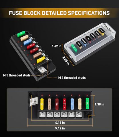 6 Circuits Waterproof Marine Fuse Panel, ATO Blade Fuse Block with LED Indicator 12V 24V Golf Cart Fuse Box 12 Volt Marine Fuse Block with Protection Cover for Car Automotive Boat RV Truck - color: 6 Way Fuse Block - Single Side