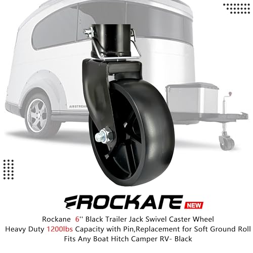 Rockane 6" Black Trailer Jack Swivel Caster Wheel Replacement, 1200Lbs - size: 1200LBs Black