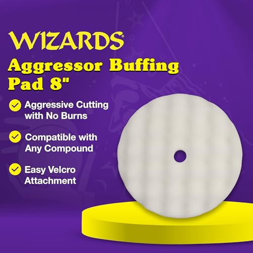 Wizards Aggressor Buffing Pad - Aggressive Cutting, Velcro Backed 8 x 1.75 - color: White