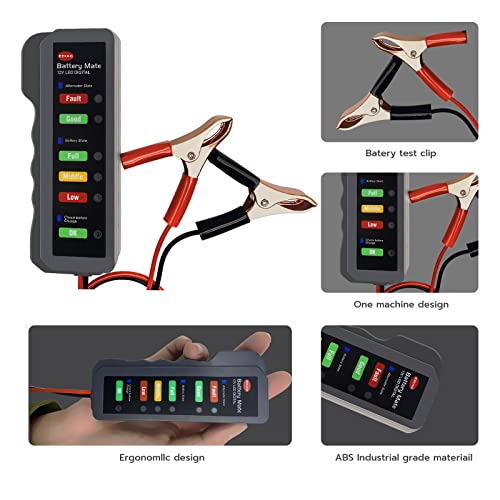 Automotive Load Tester Indicator, 12V Automotive Vehicle Battery Condition Detector, LED Indication, Digital Alternator Charging System Analyzer, Universal for Car, Motorcycle, Truck.