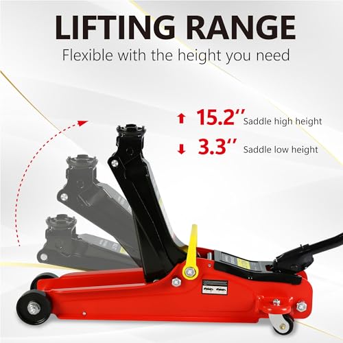 2T Low Profile Steel Floor Jack, 4000 lb, Single Pump, 3.3"-15.2" Lift, Red - size: 2T Single Pump 3.3"-15.2"(Red)