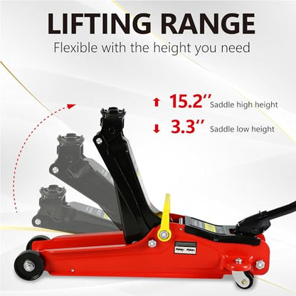 2T Low Profile Steel Floor Jack, 4000 lb, Single Pump, 3.3"-15.2" Lift, Red - size: 2T Single Pump 3.3"-15.2"(Red)