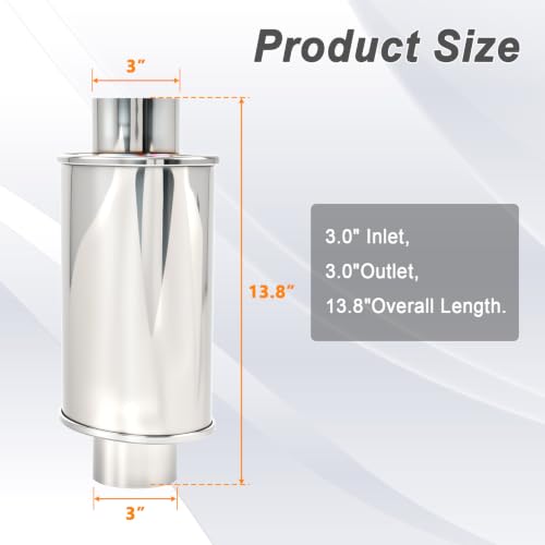 3'' Inch Ultra Quiet Exhaust Resonator,Performance Muffler Resonator 3" Inlet 3" Outlet 14" Overall Length T304 Stainless Steel Universal Fitment - size: 3.0''Inch