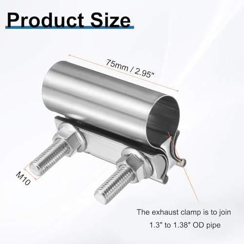 HARFINGTON Exhaust Clamp 1.38" Stainless Steel Lap Joint Band Clamp Exhaust Pipes Connection with M10x54 Screws for Car Muffler Elbow Pipes - size: 1.38 inch