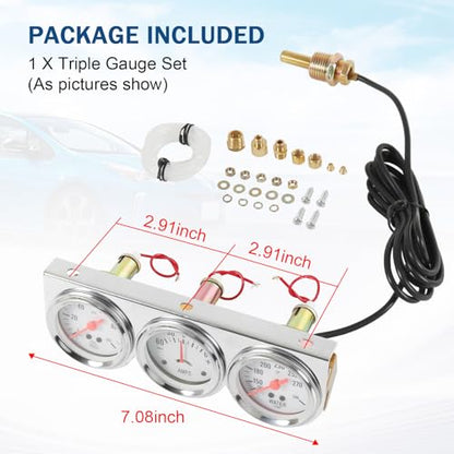 Triple Gauge Set (Oil Pressure Gauge + Water Temperature Gauge + AMP Meter)