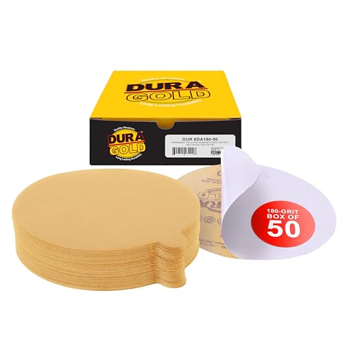 Dura-Gold Premium 6" Gold PSA Sanding Discs - 180 Grit, Box of 50 - Self - size: 180-Grit