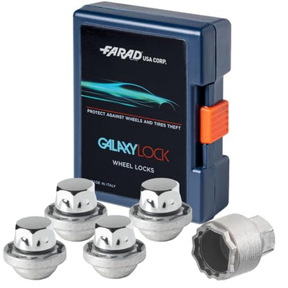 Farad GalaxyLock H/M Chromed Lug nut Wheel-Locks Kit Suitable for Ford Bronco (no Raptor) 2021> (M12 X 1.5 Thread Size) - Set of 4 Lug Nuts + 1 Key