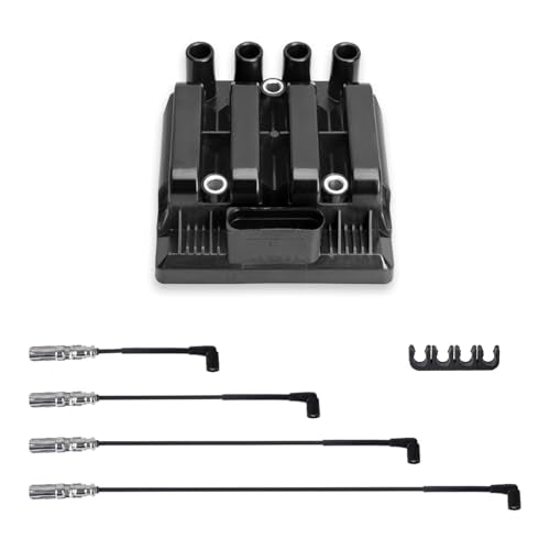 ENA UF484 Ignition Coil Pack with Spark Plug Wire Set 27588 Compatible with Volkswagen 2001-2009 Beetle, 2001-2007 Golf, 2007-2010 Golf City, 2006 GTI, 2001-2010 Jetta, 2007-2009 Jetta City 2.0L L4