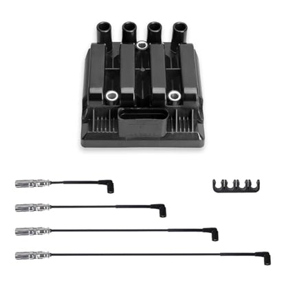 ENA UF484 Ignition Coil Pack with Spark Plug Wire Set 27588 Compatible with Volkswagen 2001-2009 Beetle, 2001-2007 Golf, 2007-2010 Golf City, 2006 GTI, 2001-2010 Jetta, 2007-2009 Jetta City 2.0L L4