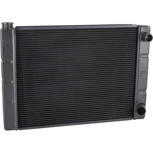 Speedway Motors 31” Double Pass Aluminum Racing Radiator for SBC and BBC Engines, 2-Row 1” Tube Core, 2.25” Thick, Black Finish, High Cooling Efficiency