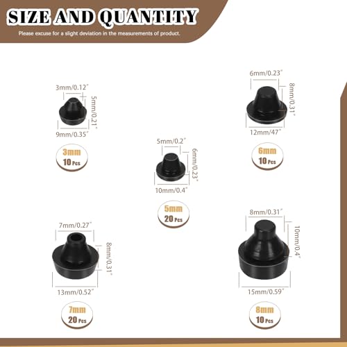 70Pcs Rubber Silicone Push in Bumpers Set, TNF-3/4/5/6/7/8 Black Automotive Support Foot Pads Hole Plug for Replacing Lost Bumpers