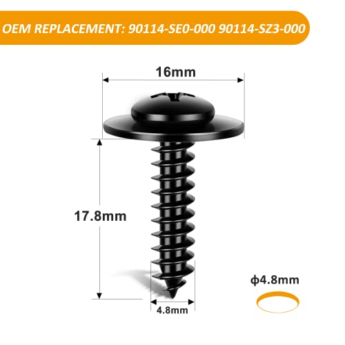 GOOACC 50pcs Splash Shield General Purpose Phillips Truss Head Sems Screw for Honda Acura BMW Fender Liner Bumper Cover Screws 90114-SE0-000 90114-SZ3-000 M4.8-1.61x19mm - color: 50Pcs General Screw