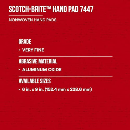 3M Scotch-Brite General Purpose 7447 Hand Pad, Very Fine Grade, 6 in x 9 in, Pack of 30, Aluminum Oxide, Surface Preparation, Scuffing, Blending, Cleaning, Maroon