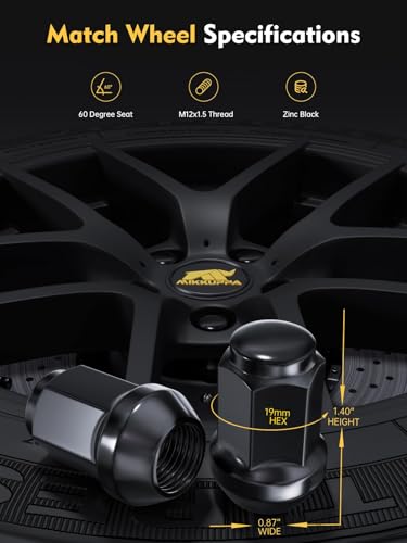 MIKKUPPA M12x1.5 Lug Nuts, Replacement for Ford Honda Aftermarket Wheel - color: Black, size: M12x1.5