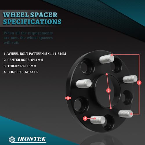IRONTEK 5x114.3mm Wheel Spacers Compatible for Tesla Model 3 2017-2024, for Tesla Model Y 2017-2024, Forged 15mm Thread Pitch M14x1.5 Hub Bore 64.1mm 4PCS - size: 5x4.5-15mm-4PCS