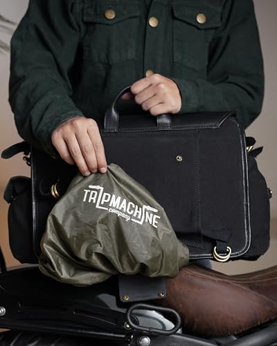 Trip Machine Company Expedition Motorcycle Saddle Bags – 25L Each (50L Pair) 16oz Heavy-Duty Canvas & Leather Panniers, Waterproof Lining with Rain Cover (Left Side, Black) - color: Black, style: Left Side