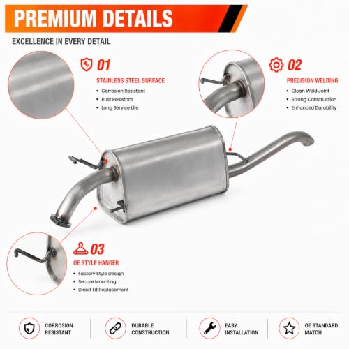 54861 Stainless Steel Rear Exhaust Muffler for 2009-2011 Chevy Aveo 1.6L - size: 2009-2011 Chevy Aveo 1.6L