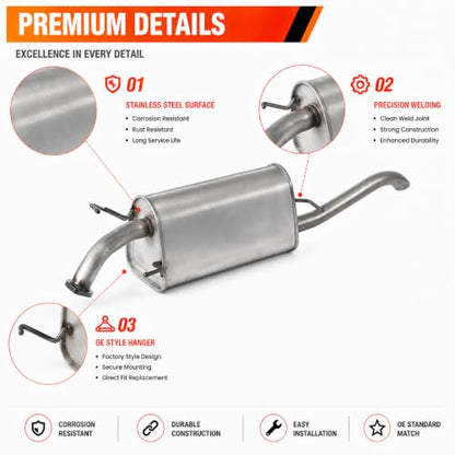 54861 Stainless Steel Rear Exhaust Muffler for 2009-2011 Chevy Aveo 1.6L - size: 2009-2011 Chevy Aveo 1.6L