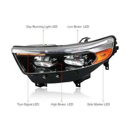Black LED Headlight Compatible with 2020-2024 Ford Explorer - size: LH 20-24 Left Driver Side