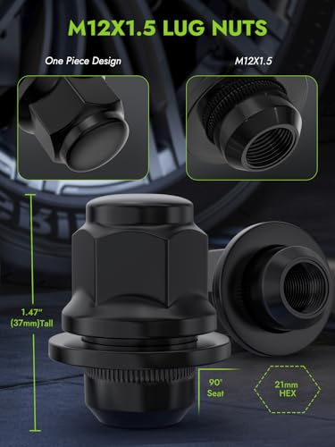 AUTOPTIM M12x1.5 OEM Lug Nuts - 24 Pcs Black Mag Flat Seat for Toyota - color: Black, size: M12x1.5, style: Short - 24 Pcs