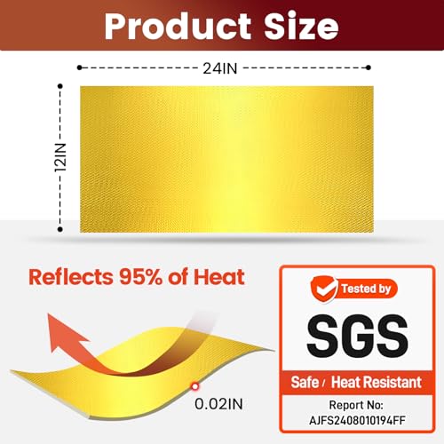 Aluminum Adhesive Heat Shield Wrap for Automotive, 24x12 in, Gold - color: Gold, size: 24" x 12"
