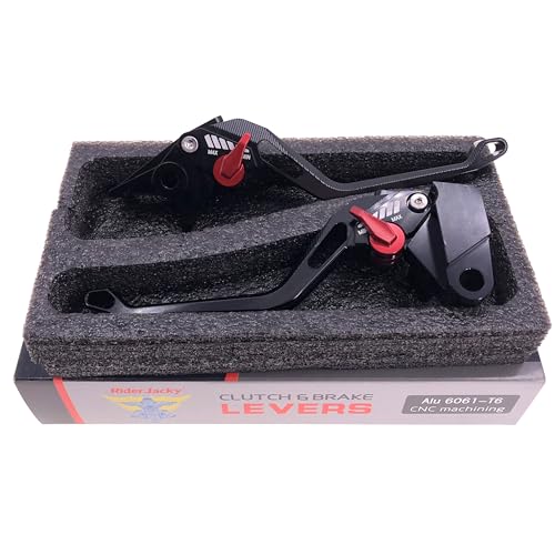 Compatible for Long 5D Rhombus Hollow CNC Billet Adjustable Motorcycle Brake Clutch Levers Kawasaki Ninja 650 2017-2026,Ninja ZX-4R ZX-4RR 2023-2025, Z 900 2017-2024,Z 650 17-2026 - color: Black Lever with Red Adjuster