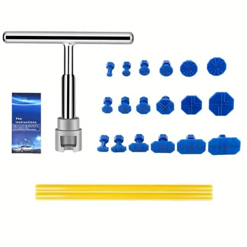 iayokocc Car Dent Puller Kit, Paintless Dent Repair Remover Tool with T Bar/Adhesive Strips Ergonomic Handle Pulling Small Dents Out of Car, Universal Auto Dents Repair Removal Kit