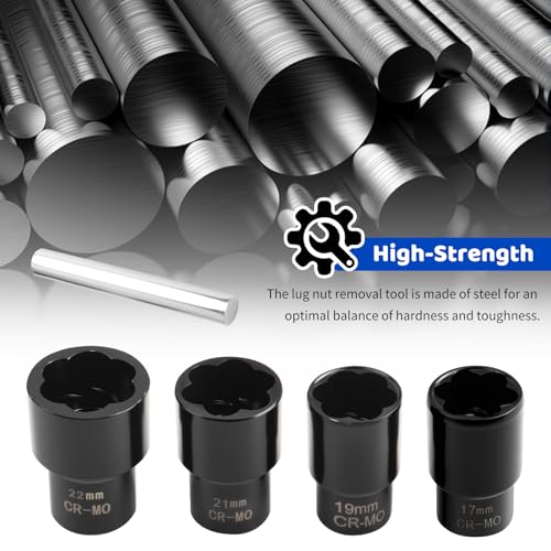 5PCS Locking Lug Nut Removal Tool,17-22mm Wheel Lock Removal Kit with 6 Point Design for Replacing The Nuts,Automotive Tools 1/2" Drive Lug Nut Extractor Set with Center Punch Bar