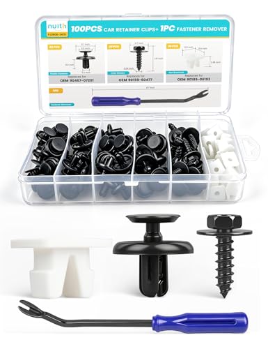 NuIth 101PCS Engine Under Cover Fender Retainer Clips W/Fastener Remover Compatible for Toyota & Lexus, 90467-07201 Push Pin Rivets & 90189-06193 Bumper Nut Grommet & 90159-60477 Liner Screw Bolt