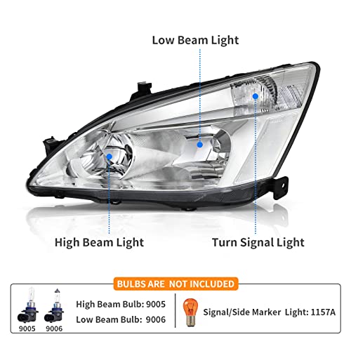 DWVO Headlight Assembly Compatible with 2003-2007 Honda Accord Chrome - color: OE - Chrome/Clear/Clear, style: Fit 03-07 Accord