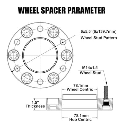 1.5 inch 6x5.5 Hubcentric Wheel Spacers for 1999-2026 Silverado Sierra 1500 - size: 1.5 INCH